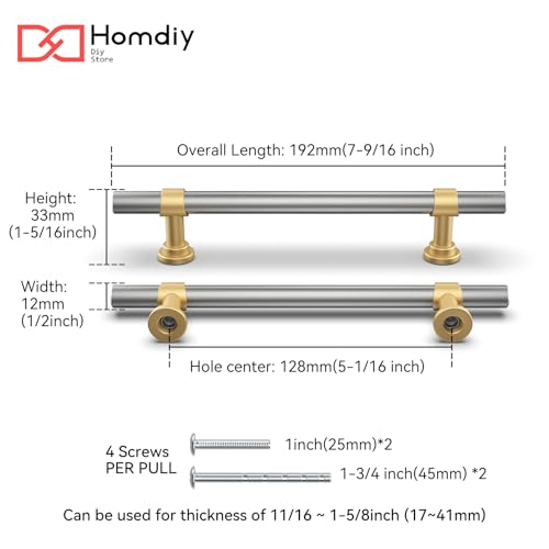 homdiy 10 Pack 5 Inch Hole Center Brushed Nickel and Gold Cabinet Pulls - color: Brushed Nickel & Matte Gold, size: 5 in Hole Centers