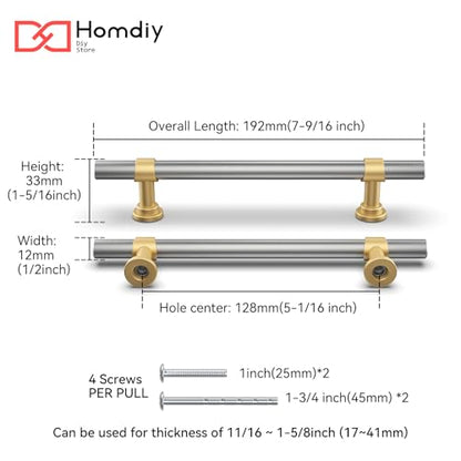 homdiy 10 Pack 5 Inch Hole Center Brushed Nickel and Gold Cabinet Pulls - color: Brushed Nickel & Matte Gold, size: 5 in Hole Centers