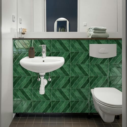 10-Sheet Herringbone Peel and Stick Backsplash Tiles, Green - color: Green