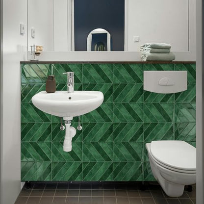 10-Sheet Herringbone Peel and Stick Backsplash Tiles, Green - color: Green