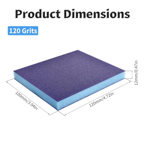 6 Pcs Sanding Sponge, 120 Grit, Wet Dry, Double Sided, Blue - size: 120 Grits