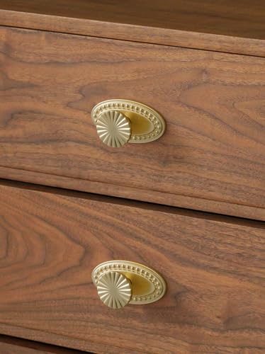 5 Pack Brushed Gold Cabinet Knobs with Base Brass Flat Drawer Pulls Kitchen Cupboard Bathroom Dresser Cabinet Hardware Handles Zinc Alloy - color: Brushed Gold, size: Knob with Base
