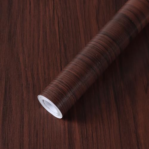 Timeet Wood Peel and Stick Wallpaper Reddish Brown Wood Grain Contact Paper Self Adhesive Removable Waterproof Vinyl Film Wooden Wallpaper for Countertops Cabinets Furniture Desk Walls 17.7"x 200" - color: Reddish Brown, size: 17.7" x 200"