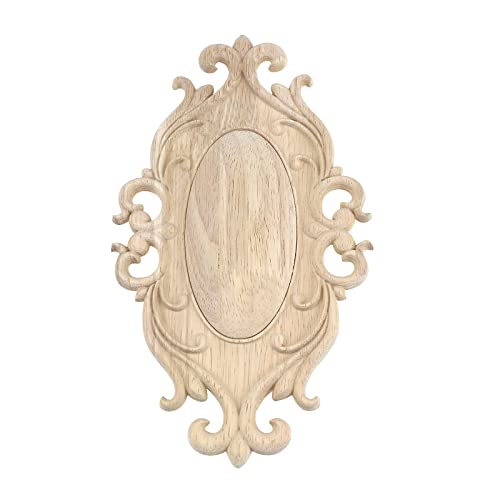 Antrader Wood Carved Onlays Appliques,Oval Shaped Unpainted, 10.24x5.91in - style: Style 3