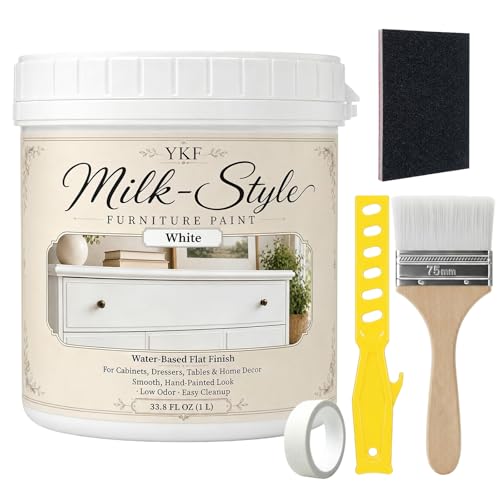 YKF Milk-Style Furniture Paint for Wood, White, Flat Finish, 33.8 fl oz