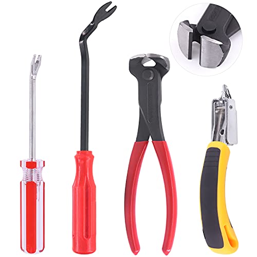 4Pcs Nail Puller and Staple Remover Tool Set, 7" End Cutting Pliers, Staple Puller, Tack Lifter, Fastener Remover, for Furniture Floor Wall Car Photo Frame