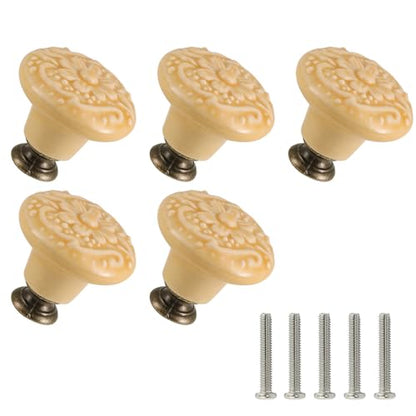 Ceramic Knobs, Embossed Floral Design - Warm Beige, 20pcs - color: Warm Beige