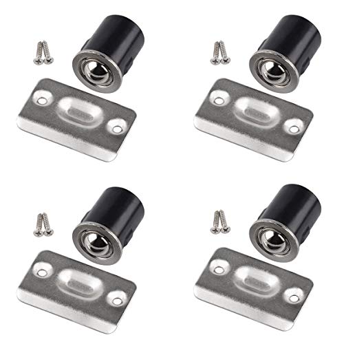 HOMOTEK 4 Pack Drive in Ball Catch with Strike Plate for Closet Doors, Satin Nickel, 13/16 Inch x 1-1/8 Inchs,Die-cast, Adjustable Tension Ball - color: Satin Nickle
