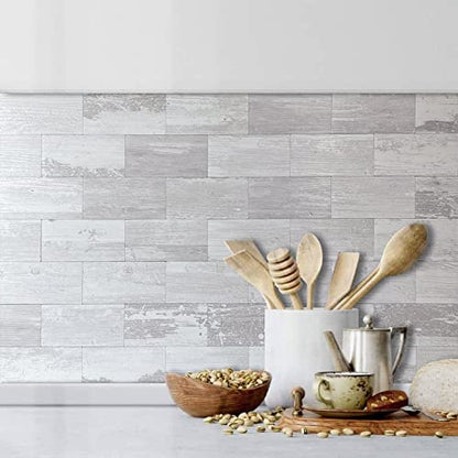 AULIGET 100 Piece Peel and Stick Backsplash PVC Tile, 3 Inch x 6 Inch White Birch Stick on Wall Tiles for Backsplash Kitchen, Bathroom, Laundry Room, Camper, Fireplace - color: White Birch