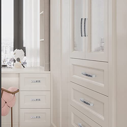 6Pcs U Shape Crystal Glass Drawer Pulls Knobs Handles,Modern Decorated Shiny Cabinet Konbs Zinc Alloy Pulls Handles, for Cupboard Wardrobe Dresser Doors (3.8" Hole Distance, Silver, 6 Pack) - size: U-shaped 3.8" Hole Distance