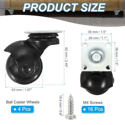 PATIKIL 2 Inch Ball Caster Wheels Set of 4, 360° Rotating Swivel Top Plate Wheels 397 lbs Total Capacity Caster with M4 Screws for Furniture Table Cabinet Black - color: Black, size: 2 Inch