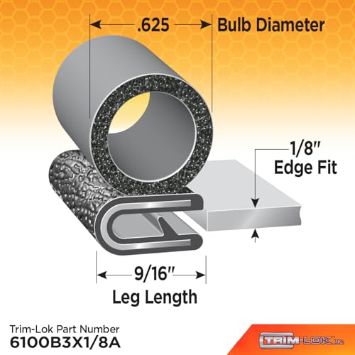 TRIM-LOK Trim Seal, Edge Trim with Side Bulb, Fits 0.625-Inch Bulb, 1/8-Inch Edge, 100-Foot Length, Black Pebble Finish, Flexible PVC Plastic Trim with EPDM Rubber Weather Stripping - style: 0.625" Bulb, 1/8" Edge, 9/16" Leg, 100 Feet