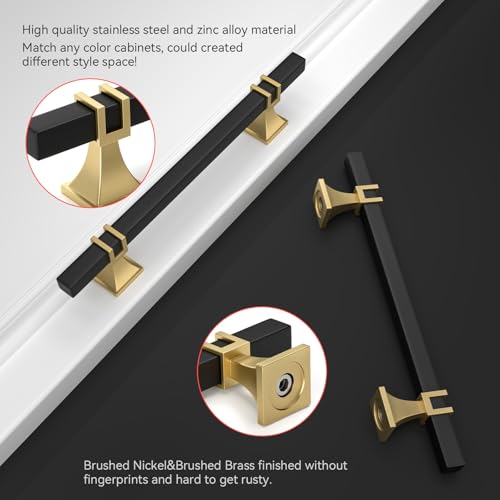 homdiy Black and Gold Cabinet Pulls 6-1/4" Black and Brass Cabinet Pulls - color: Black & Matte Gold, size: 6-1/4 Inch(160mm) Hole Centers