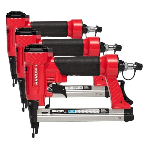Arrow PT50 Oil-Free Pneumatic Staple Gun,Professional Heavy-Duty Stapler for Wood,Upholstery,Carpet,Wire Fencing,Fits 1/4”,5/16”,3/8",1/2",9/16” Staples,Red,(Pack of 3) - size: 1 Unit (Pack of 3)
