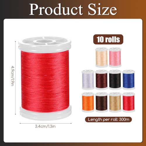 10 Spools Heavy Duty Upholstery Thread Kit 328 Yards Bonded Nylon Thread