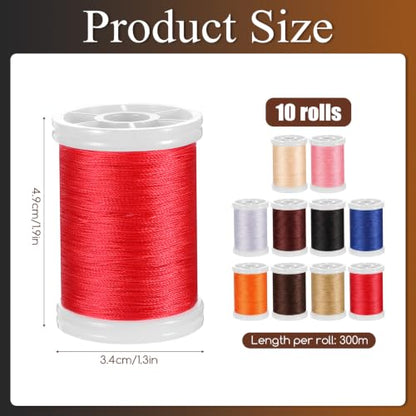 10 Spools Heavy Duty Upholstery Thread Kit 328 Yards Bonded Nylon Thread