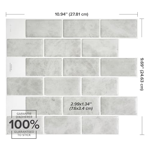 Smart Tiles Peel and Stick backsplash, Subway Gray Marble, 10.95"x9.7" - color: Gray Marble