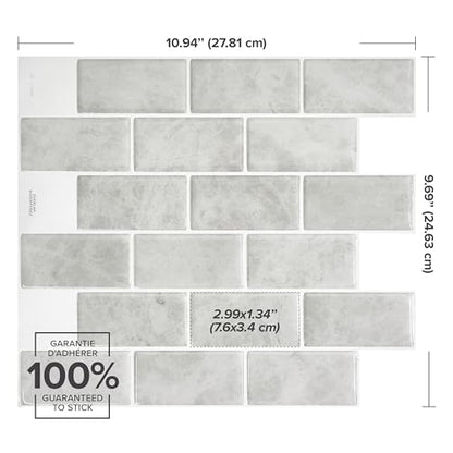 Smart Tiles Peel and Stick backsplash, Subway Gray Marble, 10.95"x9.7" - color: Gray Marble