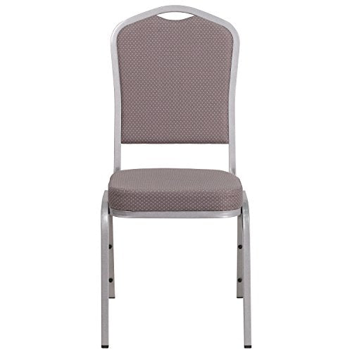 EMMA + OLIVER Gray Patterned Fabric Crown Back Stacking Banquet Chair - color: Gray Dot Fabric/Silver Frame