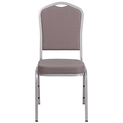 EMMA + OLIVER Gray Patterned Fabric Crown Back Stacking Banquet Chair - color: Gray Dot Fabric/Silver Frame
