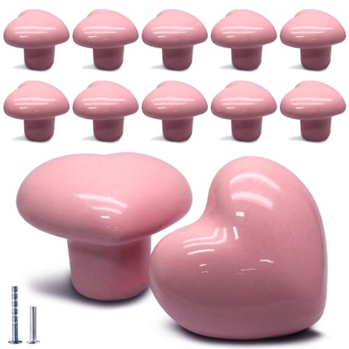 12 Pcs Ceramic Cabinet Knobs, Heart Shaped, Pink - color: Pink, size: 12 Pack