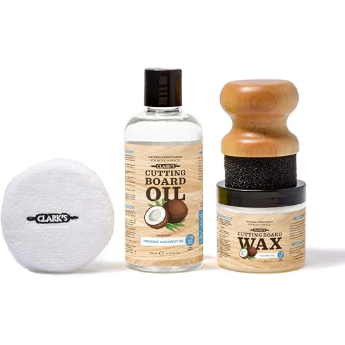 CLARK'S Coconut Cutting Board Finishing Kit - Refined Coconut Oil (12oz), Wax (6oz), Applicator and Buffing Pad - Butcher Block Oil and Wax - style: Coconut Oil Extracts