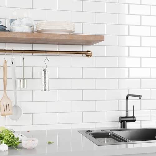 VEELIKE Peel and Stick Backsplash Tiles 12x12 Inch White Subway Tile Wall Stickers for Kitchen Waterproof Self Adhesive Vinyl Tiles for Bathroom Backsplash Stick on Back Splash for Stove 6 Sheets - size: Box of 6 Tiles