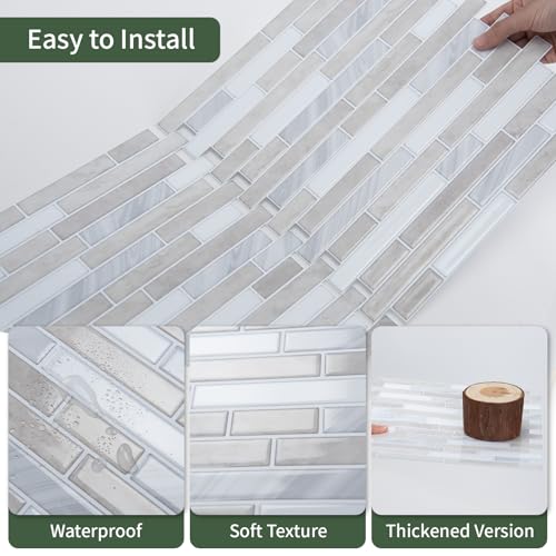 LONGKING 10-Sheet Extra Thick Peel and Stick Backsplash Tiles, Waterproof Kitchen Backsplash Peel and Stick Tile, Self-Adhesive Backsplash for Kitchen, Beige & White - color: Beige & White