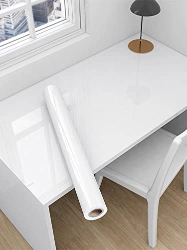 tiltil Glossy Peel and Stick Wallpaper White Contact Paper 23.6" × 197" - color: Pure White, size: 23.6" x 197"