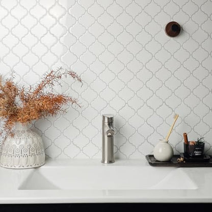 Arabesque Peel and Stick Backsplash for Kitchen, Thicker Design 3D Self Adhesive Wall Tile, 12"x12" Peel and Stick Wall Tiles, 10-Sheet Stick on Tiles for Kitchen and Bathroom (White) - color: White