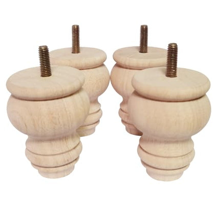 2 3 4 Inch Wooden Furniture Legs, Solid Wood Unpainted Replacement Furniture Legs, Ottoman/Loveseat Replacement Legs, Cabinet Legs/Desk/Sofa/Bookcase Round Bun Feet Set of 4 (3 Inch) - size: 3 Inch A