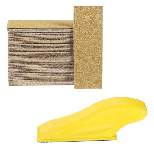 HARFINGTON 70 Pcs Detail Sander Paper 80 Grit 3.5" x 1.2" Micro Hand Sanding Papers Sheets Wet Dry Sandpapers with Sanding Block Tool for Wood Furniture Crafts Woodworking - style: 80 Grit