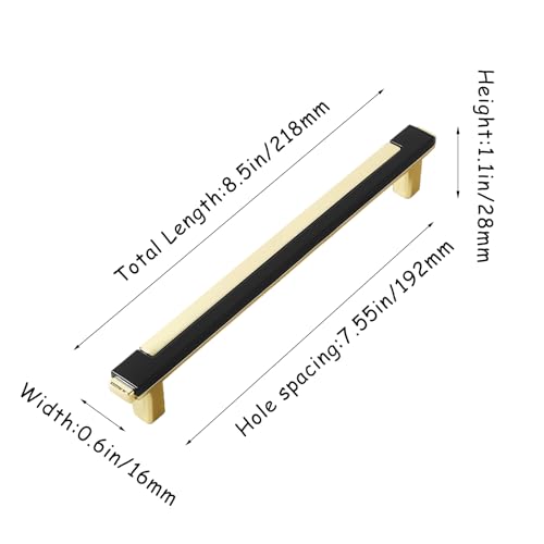 10 Pack Black Gold Cabinet Pulls & Handles, 7.55 in Hole Center - color: Black Gold, size: 8.5in/218mm