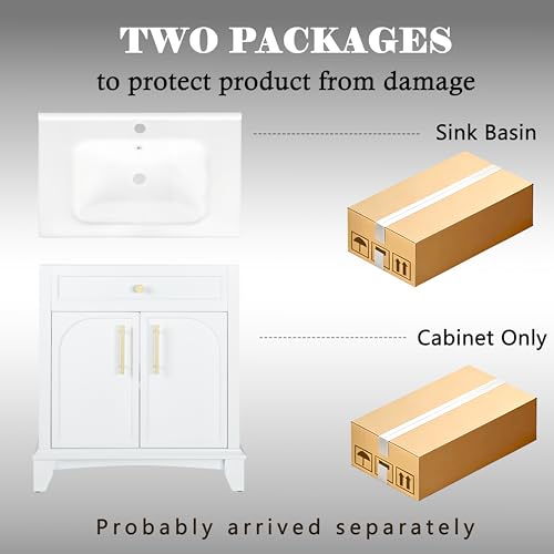 Bathroom Vanity Cabinet with Sink, White, 27.8 x 18.7 x 34 in