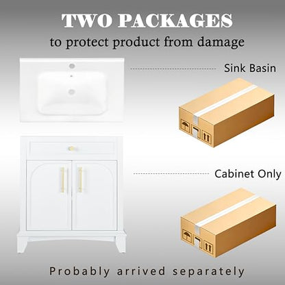 Bathroom Vanity Cabinet with Sink, White, 27.8 x 18.7 x 34 in