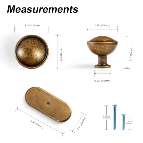 6Pack Antique Brass Cabinet Knob with Backplate Round Drawer Knob - color: Antique Brass, style: Racetrack