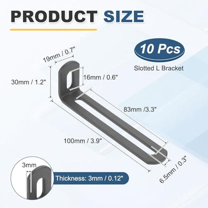 uxcell 10 Pcs Adjustable Right Angle Brackets 3.9"x1.2"x0.7" Deep Grey - color: Deep Grey, size: 3.9"x1.2"x0.7"