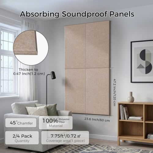 TO-TH Sound Proof Panels for Walls Thickened Acoustic Panel 4 Pack, Camel - color: Camel, size: 4 Pack