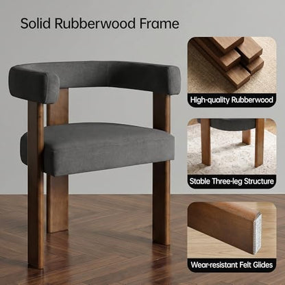 Usaint Wooden Barrel Dining Chairs Set of 6 with Walnut Wood Legs and Arm - color: Dark Gray, size: Set of 6