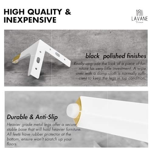 La Vane 5 Inch Diamond Triangle Metal Furniture Legs 4PCS- Heavy Duty Iron - color: White/Gold, size: 5" / 13cm