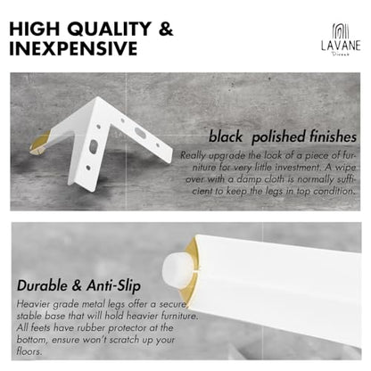 La Vane 5 Inch Diamond Triangle Metal Furniture Legs 4PCS- Heavy Duty Iron - color: White/Gold, size: 5" / 13cm