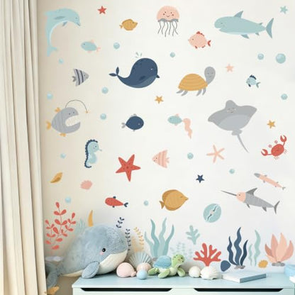 Ocean Animals Wall Decals, 6 Sheets 84 Pcs - color: Sea Creature