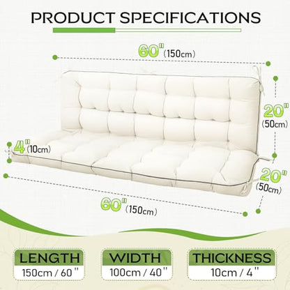 Oxford Fabric Swing Cushions with Backrest & Tie Straps for Patio Bench - color: Cream