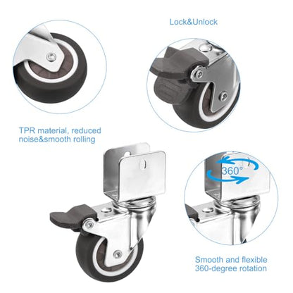 PATIKIL 2" Swivel Caster Wheels with 3/4" U Bracket, 4 Pack Mute Moving Swivel Wheel Replacement with Brake Total Load 165lbs for Cabinet Furniture Table - size: 2"