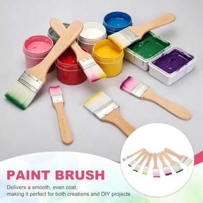 PATIKIL 6Pcs Wooden Paint Brush Set, 5.6" Nylon Bristle Flat Brushes #3 - color: Green/White, size: #3