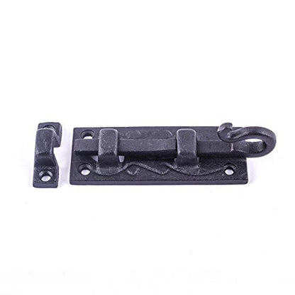 Renovators Supply Manufacturing Door Lock Latch 4 in. Black Wrought Iron Pig Tail Tip Styled Offset Slide Bolt Latch with Mounting Hardware - size: Pack of 1, style: 4 inch – Block Mount Curled Tail