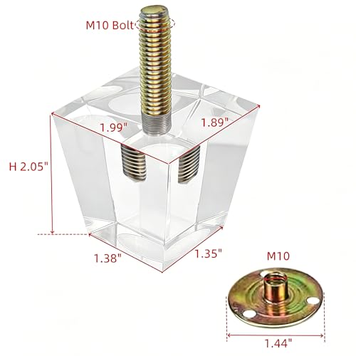 Clear Acrylic Couch Legs, 2 Inch Height, 2 Inch Width, 4Pcs - size: H 2 Inch