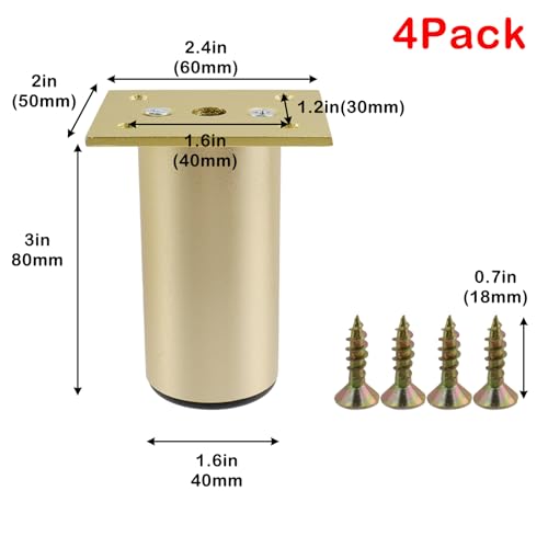 Geesatis Adjustable Leveling Furniture Legs (4-Pack) - 3" Gold Aluminum Alloy Feet for Wobbly Cabinets, Tables, & DIY Projects - size: 3inch