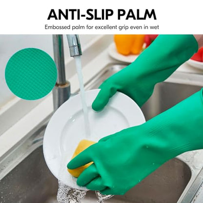 Vgo... Latex Reusable Household Gloves,Cleaning Gloves,Long Cuff (HH4601,M) - color: Green, size: Medium