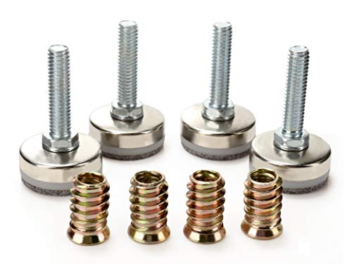 Leveling Feet 4PK with 3/8"-16 Thread Inserts and Felt Pads - size: D35mm Silver